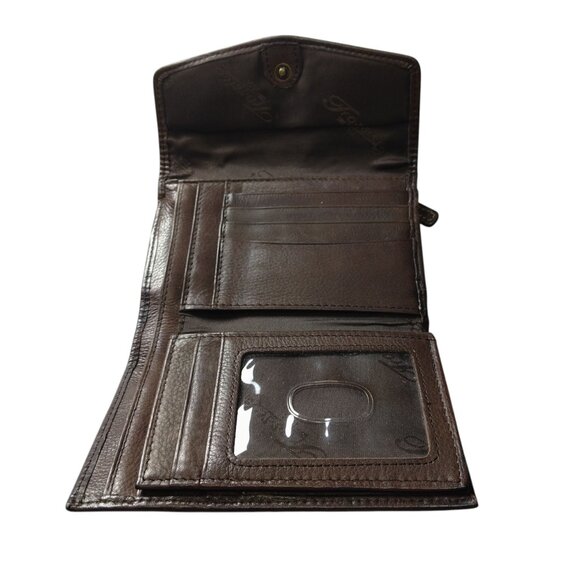 FOSSIL Brown Striped Chevron Embossed Tri-Fold Leather Wallet Snap Flap Vintage - Picture 2 of 6